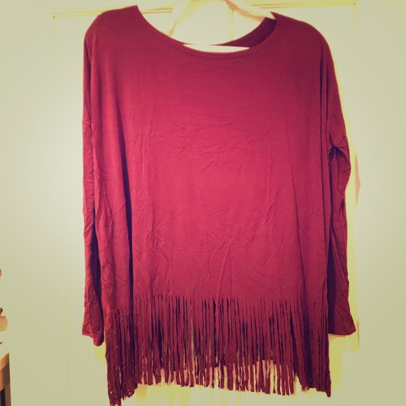 Maroon Piko long sleeve top size S - Picture 1 of 2